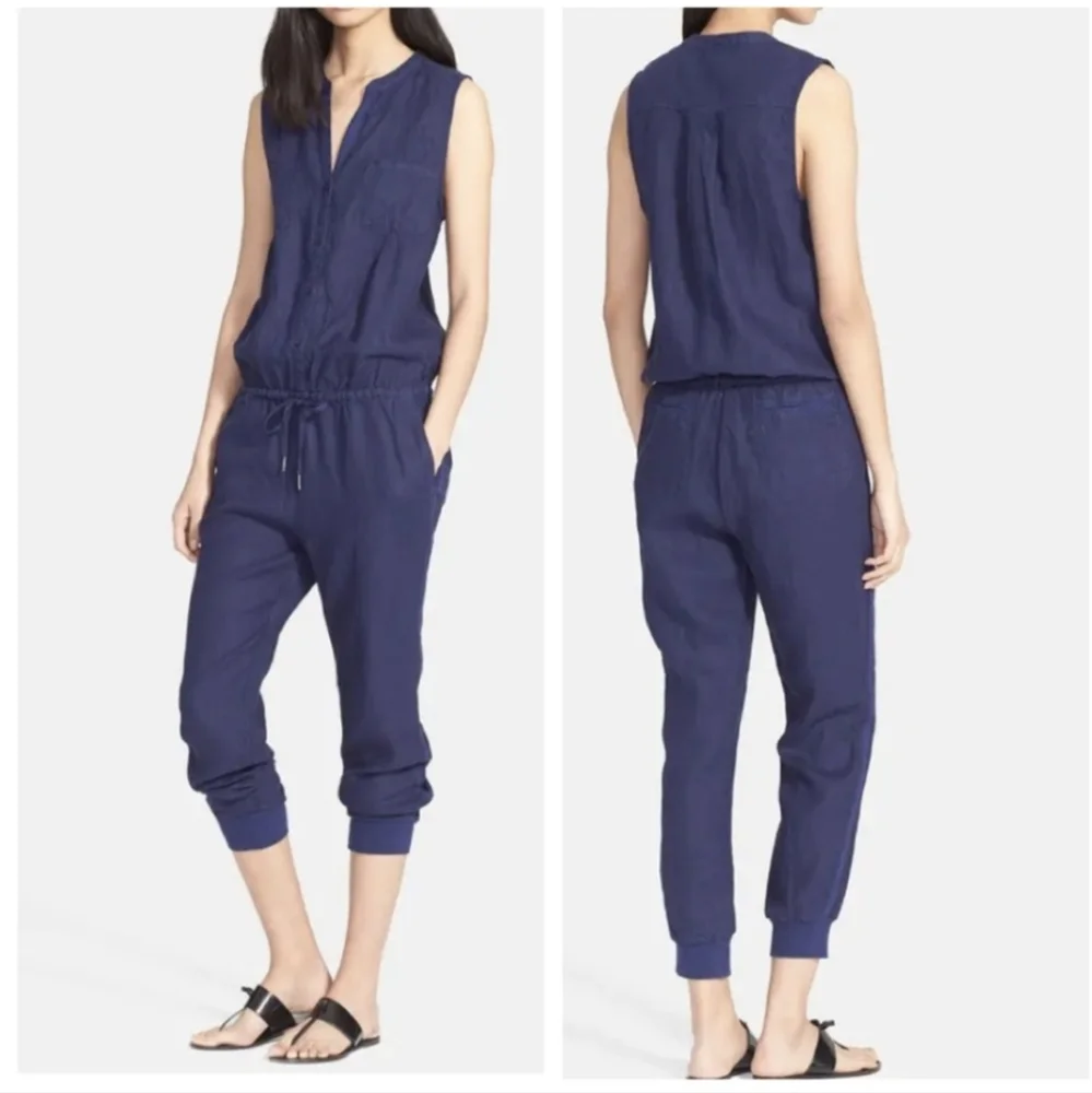 Joie Corrine Navy Linen Sleeveless Jumpsuit